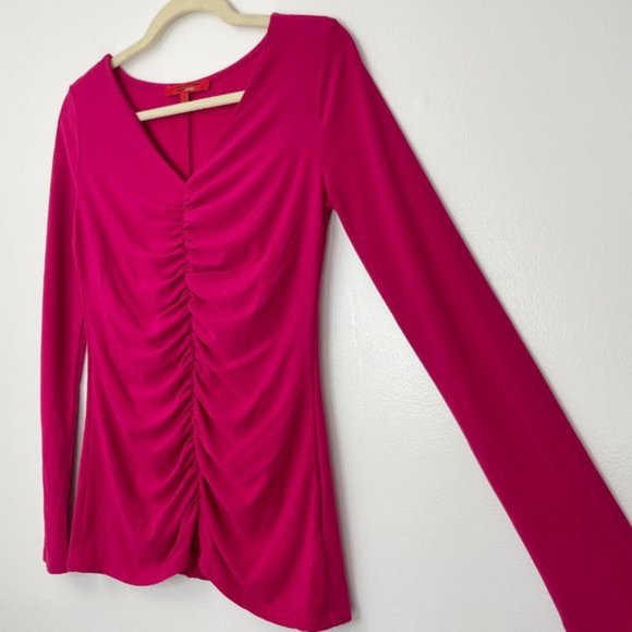 New Narciso Rodriguez DesigNation Ruched Front V-Neck Knit Top Pink Size Medium - Picture 4 of 12